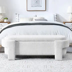 White Linen Upholstered Storage Bench, 51.5", 1-Seat