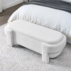 White Linen Upholstered Storage Bench, 51.5", 1-Seat