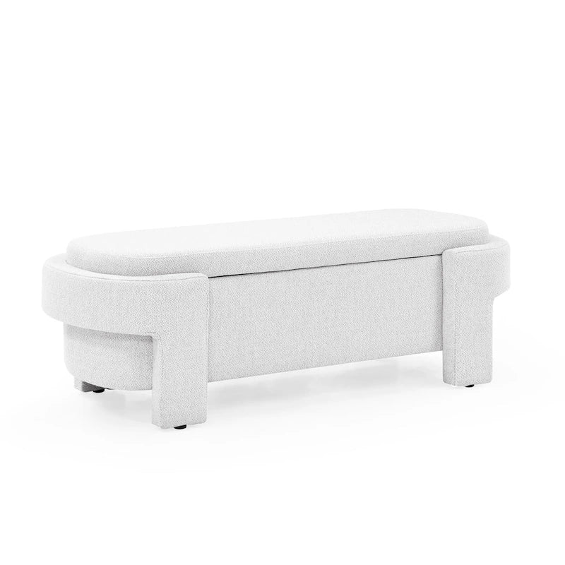 White Linen Upholstered Storage Bench, 51.5", 1-Seat