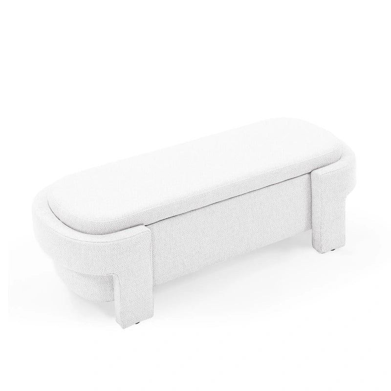 White Linen Upholstered Storage Bench, 51.5", 1-Seat