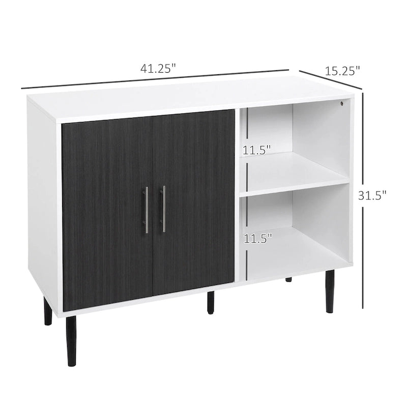Grey/White 2-Door Buffet Cabinet with Adjustable Shelf, 41.25"W