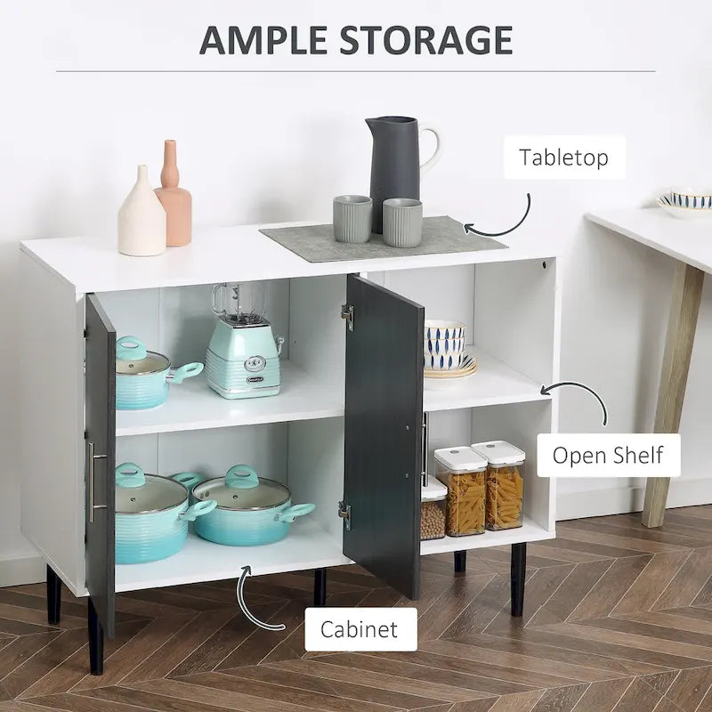 Grey/White 2-Door Buffet Cabinet with Adjustable Shelf, 41.25"W