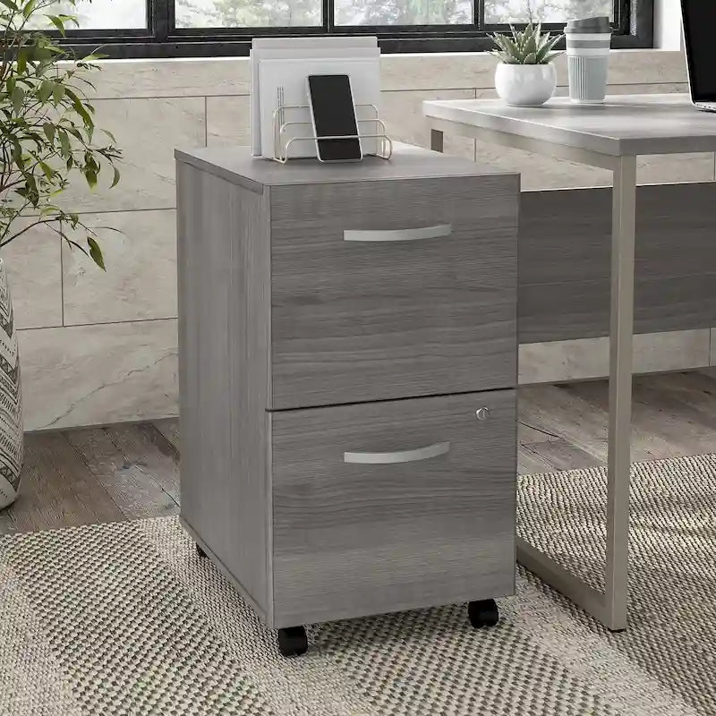 Hickory / Walnut / Gray / White 2-Drawer Mobile File Cabinet with Lock, Letter Size, Single