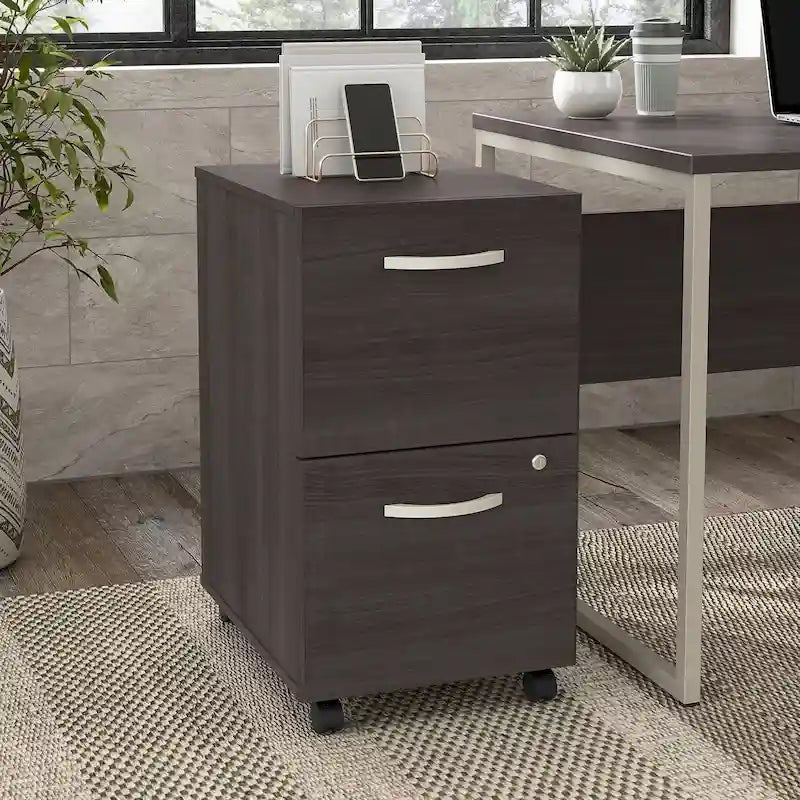 Hickory / Walnut / Gray / White 2-Drawer Mobile File Cabinet with Lock, Letter Size, Single