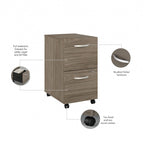 Hickory / Walnut / Gray / White 2-Drawer Mobile File Cabinet with Lock, Letter Size, Single