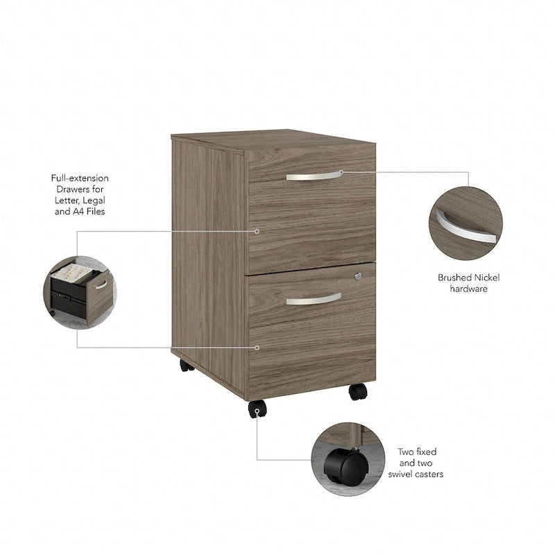 Hickory / Walnut / Gray / White 2-Drawer Mobile File Cabinet with Lock, Letter Size, Single