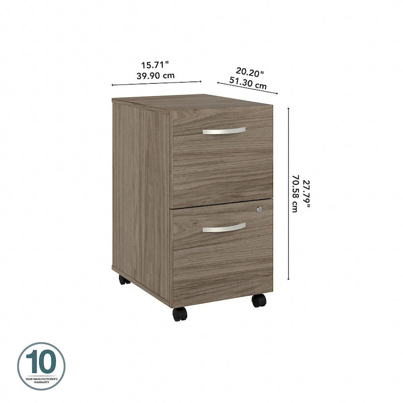 Hickory / Walnut / Gray / White 2-Drawer Mobile File Cabinet with Lock, Letter Size, Single
