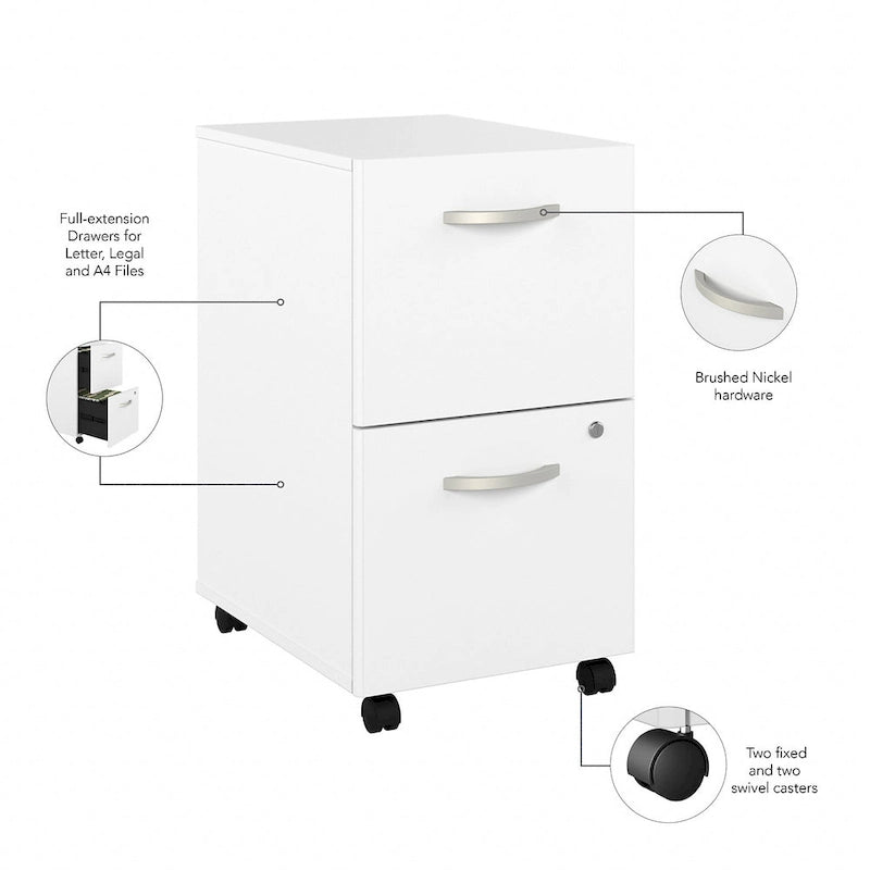 Hickory / Walnut / Gray / White 2-Drawer Mobile File Cabinet with Lock, Letter Size, Single