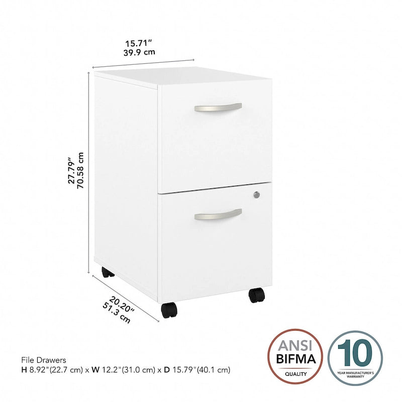 Hickory / Walnut / Gray / White 2-Drawer Mobile File Cabinet with Lock, Letter Size, Single