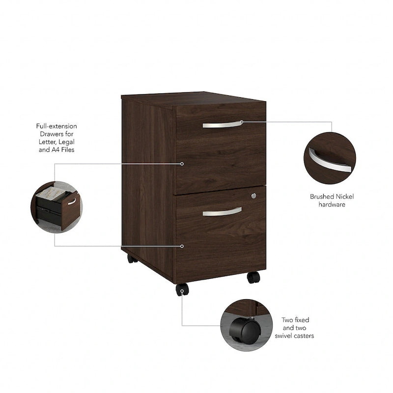 Hickory / Walnut / Gray / White 2-Drawer Mobile File Cabinet with Lock, Letter Size, Single
