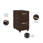 Hickory / Walnut / Gray / White 2-Drawer Mobile File Cabinet with Lock, Letter Size, Single