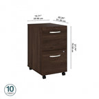 Hickory / Walnut / Gray / White 2-Drawer Mobile File Cabinet with Lock, Letter Size, Single