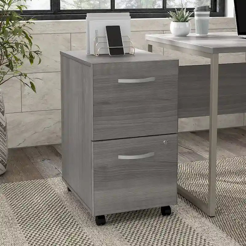 Hickory / Walnut / Gray / White 2-Drawer Mobile File Cabinet with Lock, Letter Size, Single
