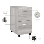Hickory / Walnut / Gray / White 2-Drawer Mobile File Cabinet with Lock, Letter Size, Single