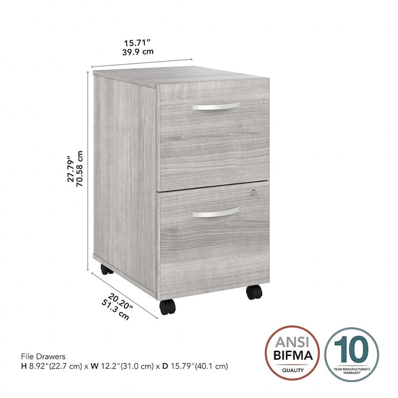 Hickory / Walnut / Gray / White 2-Drawer Mobile File Cabinet with Lock, Letter Size, Single