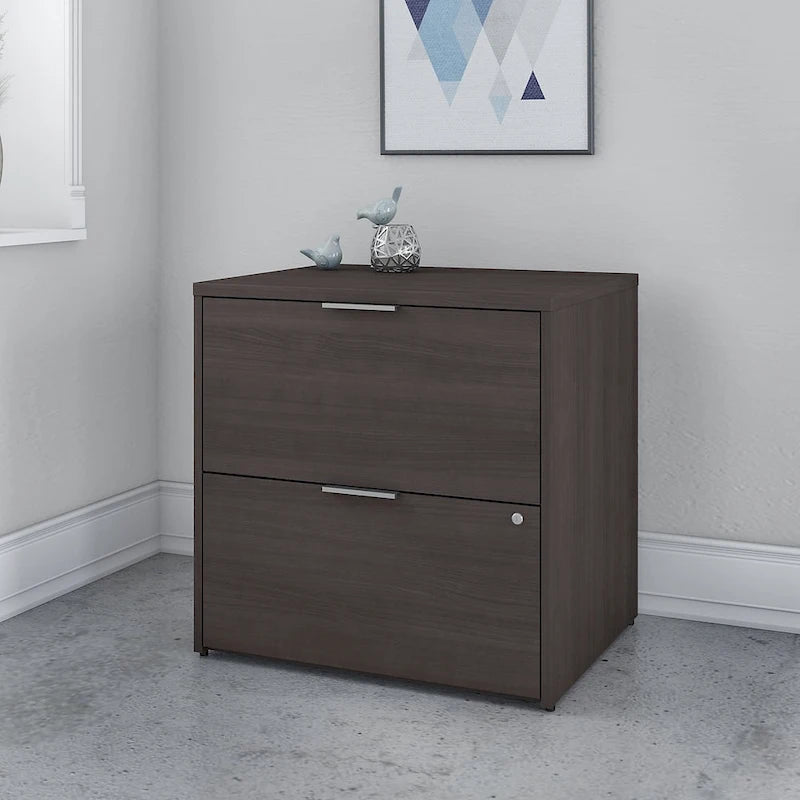 Brown / Grey 2-Drawer Lateral File Cabinet with Lock, Letter/Legal/A4, Single, Assembled