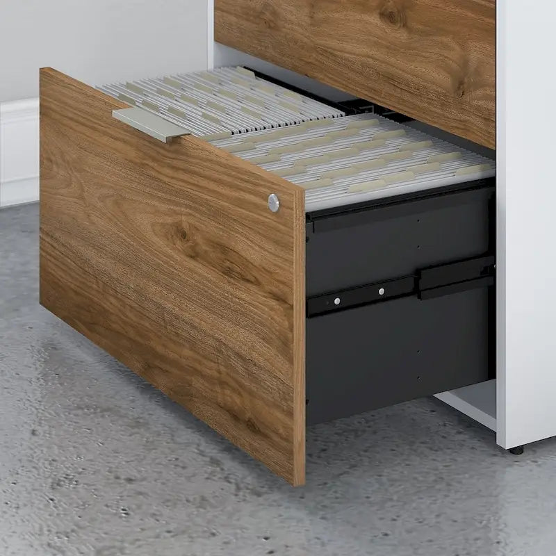 Brown / Grey 2-Drawer Lateral File Cabinet with Lock, Letter/Legal/A4, Single, Assembled