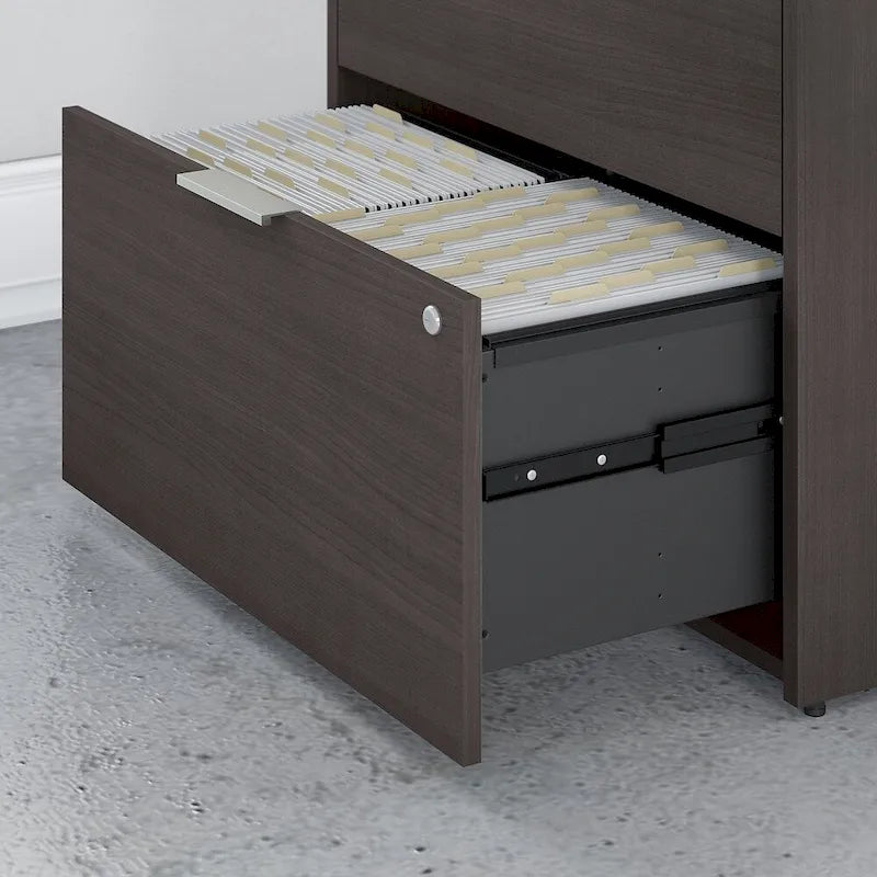 Brown / Grey 2-Drawer Lateral File Cabinet with Lock, Letter/Legal/A4, Single, Assembled