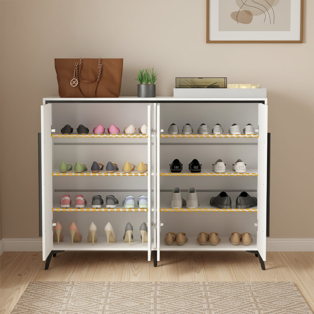 White 4-Door Shoe Storage Cabinet with 6 Shelves