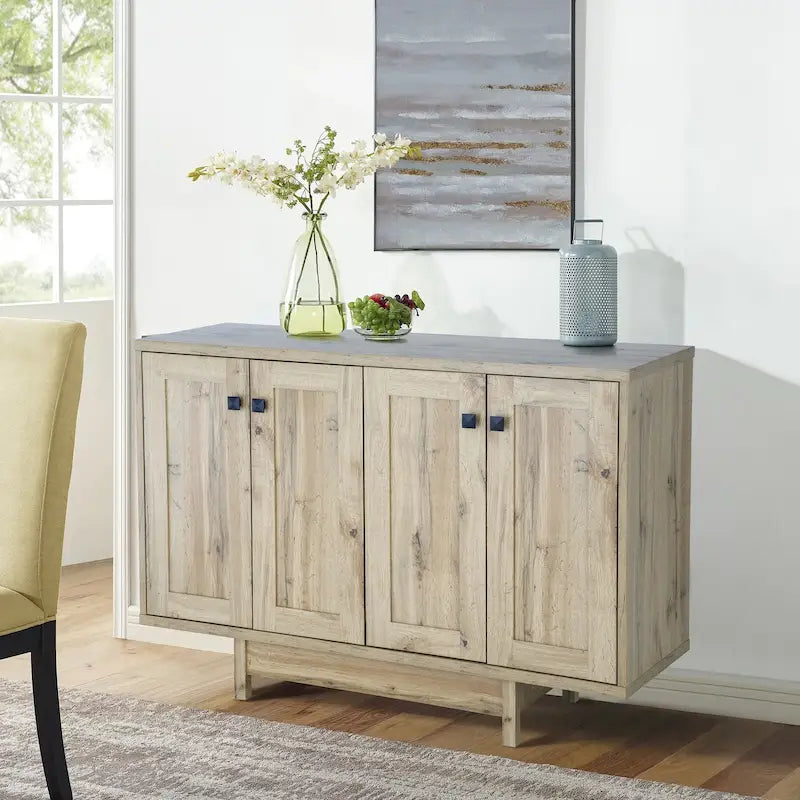 Beige Oak / Dark Grey / Distressed Grey Sideboard Cabinet with 2 Doors, Single, Freestanding
