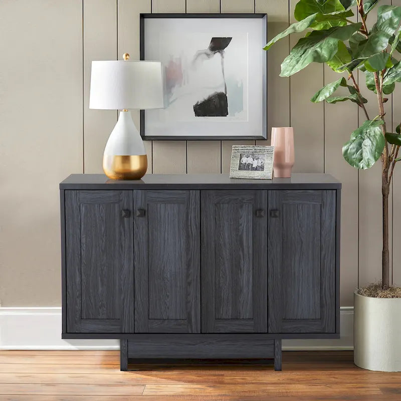 Beige Oak / Dark Grey / Distressed Grey Sideboard Cabinet with 2 Doors, Single, Freestanding