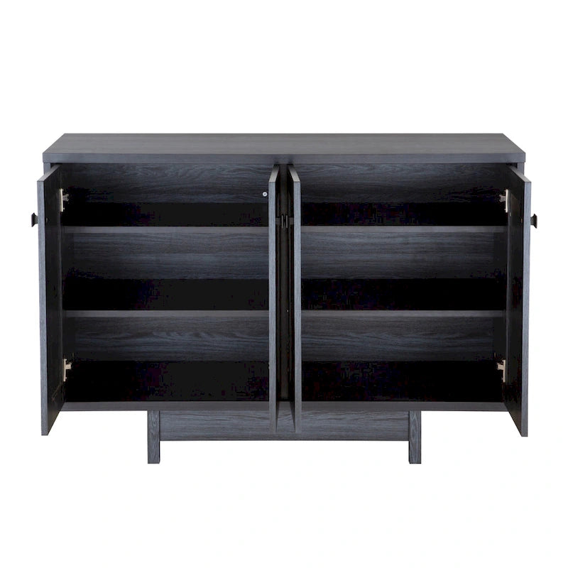 Beige Oak / Dark Grey / Distressed Grey Sideboard Cabinet with 2 Doors, Single, Freestanding