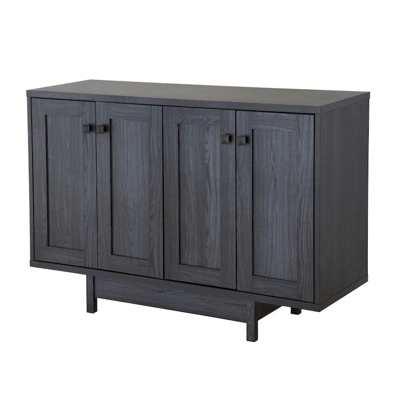 Beige Oak / Dark Grey / Distressed Grey Sideboard Cabinet with 2 Doors, Single, Freestanding
