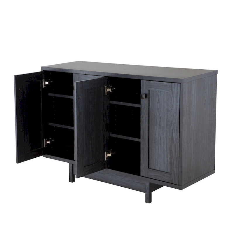 Beige Oak / Dark Grey / Distressed Grey Sideboard Cabinet with 2 Doors, Single, Freestanding
