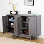 Beige Oak / Dark Grey / Distressed Grey Sideboard Cabinet with 2 Doors, Single, Freestanding