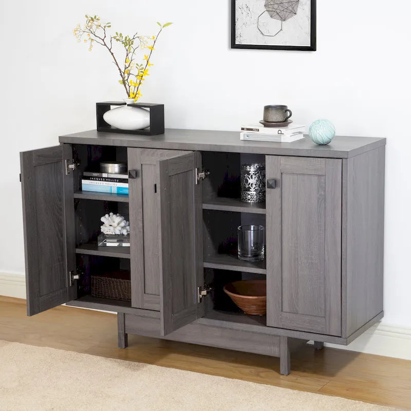 Beige Oak / Dark Grey / Distressed Grey Sideboard Cabinet with 2 Doors, Single, Freestanding