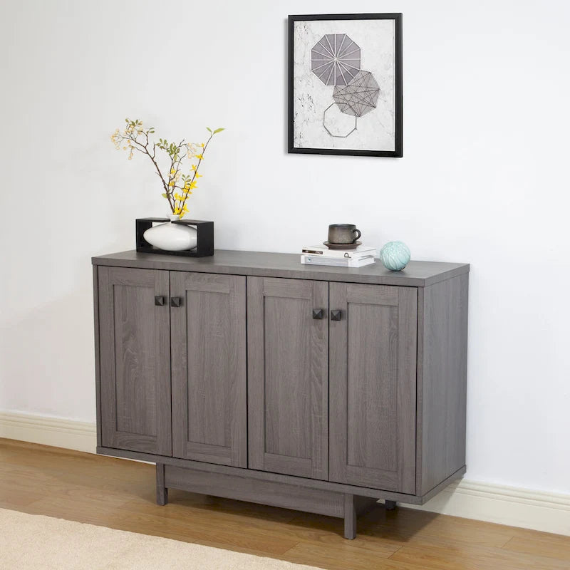 Beige Oak / Dark Grey / Distressed Grey Sideboard Cabinet with 2 Doors, Single, Freestanding