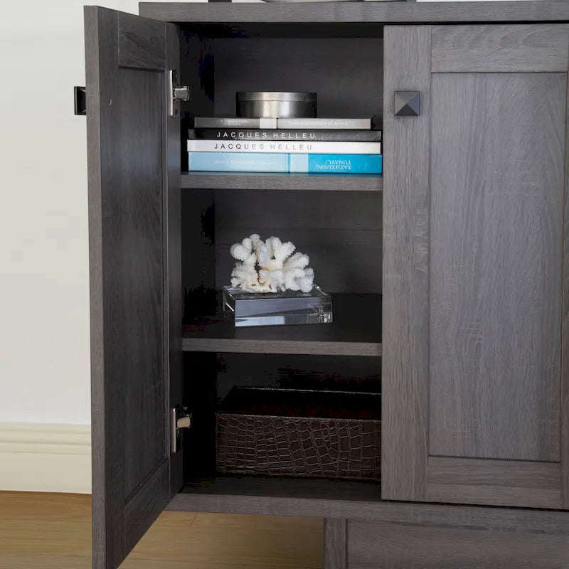 Beige Oak / Dark Grey / Distressed Grey Sideboard Cabinet with 2 Doors, Single, Freestanding