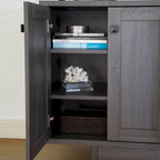 Beige Oak / Dark Grey / Distressed Grey Sideboard Cabinet with 2 Doors, Single, Freestanding