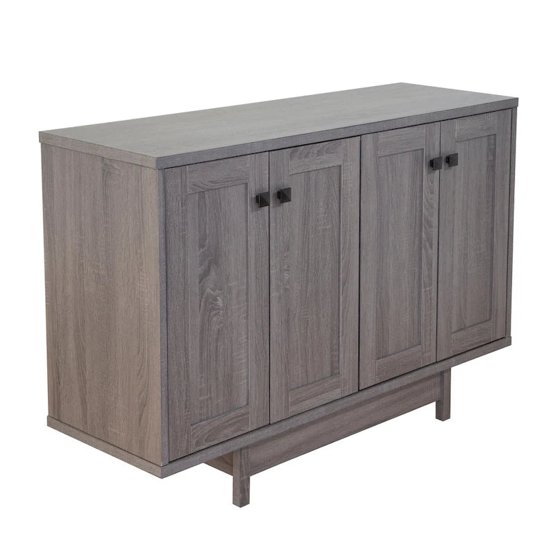 Beige Oak / Dark Grey / Distressed Grey Sideboard Cabinet with 2 Doors, Single, Freestanding