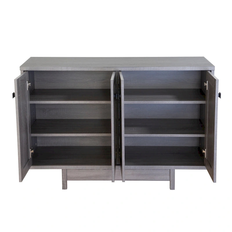 Beige Oak / Dark Grey / Distressed Grey Sideboard Cabinet with 2 Doors, Single, Freestanding
