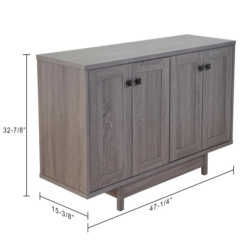 Beige Oak / Dark Grey / Distressed Grey Sideboard Cabinet with 2 Doors, Single, Freestanding