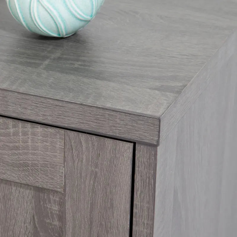 Beige Oak / Dark Grey / Distressed Grey Sideboard Cabinet with 2 Doors, Single, Freestanding