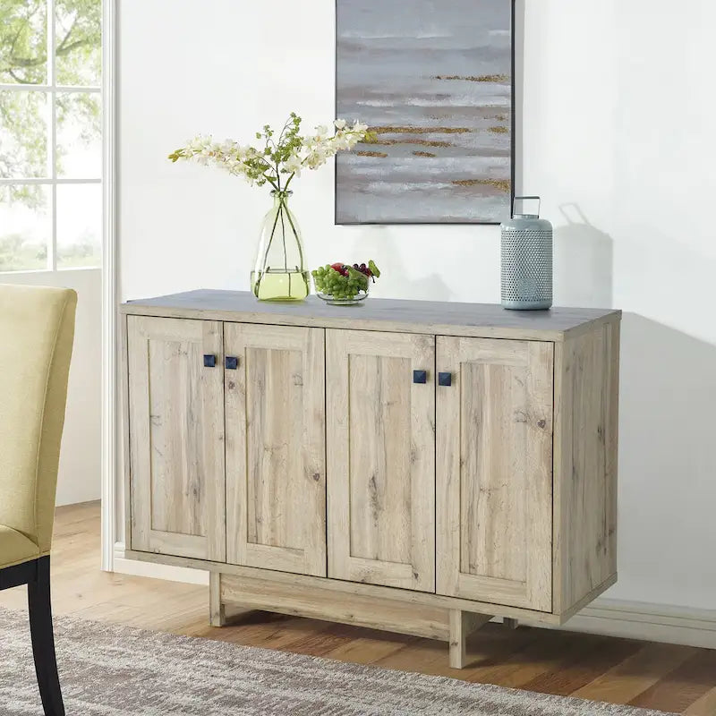 Beige Oak / Dark Grey / Distressed Grey Sideboard Cabinet with 2 Doors, Single, Freestanding
