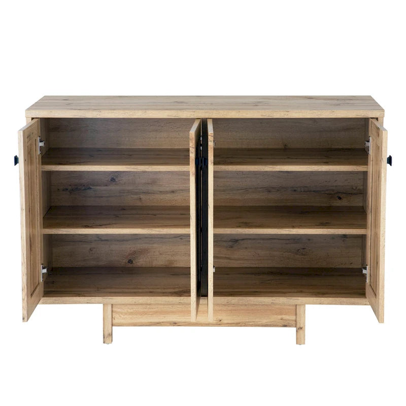 Beige Oak / Dark Grey / Distressed Grey Sideboard Cabinet with 2 Doors, Single, Freestanding