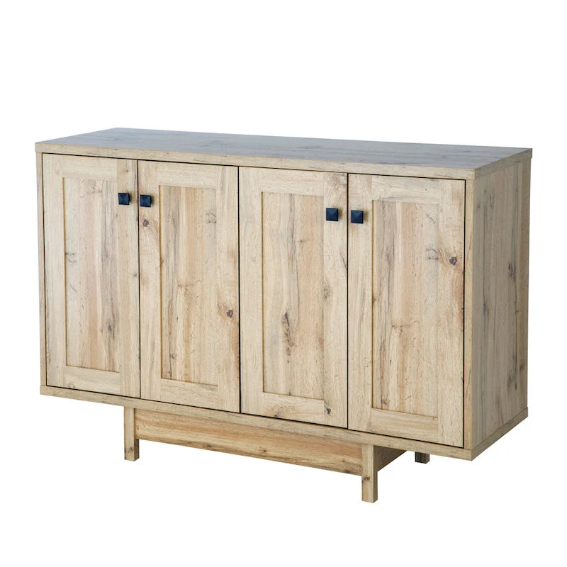 Beige Oak / Dark Grey / Distressed Grey Sideboard Cabinet with 2 Doors, Single, Freestanding