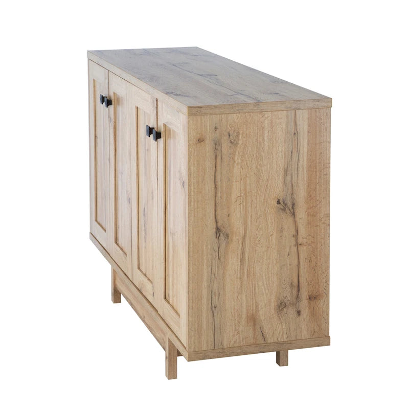 Beige Oak / Dark Grey / Distressed Grey Sideboard Cabinet with 2 Doors, Single, Freestanding