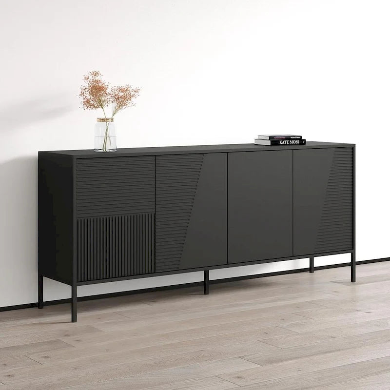 Teak/Cashmere/Black Modern Matte Sideboard, 74.8"W