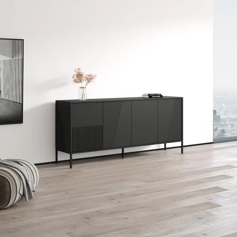 Teak/Cashmere/Black Modern Matte Sideboard, 74.8"W