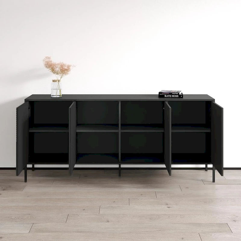 Teak/Cashmere/Black Modern Matte Sideboard, 74.8"W