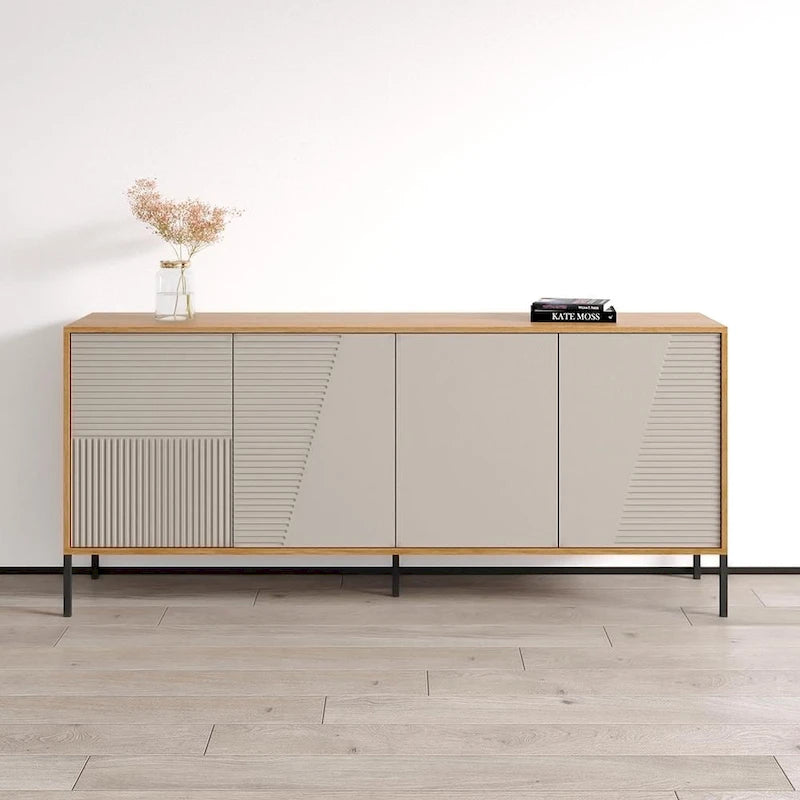 Teak/Cashmere/Black Modern Matte Sideboard, 74.8"W