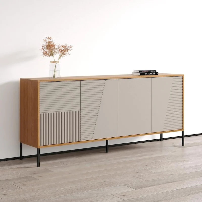 Teak/Cashmere/Black Modern Matte Sideboard, 74.8"W
