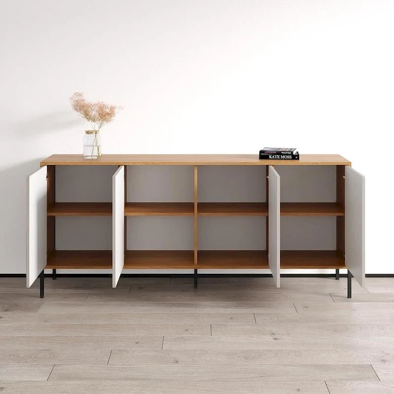Teak/Cashmere/Black Modern Matte Sideboard, 74.8"W