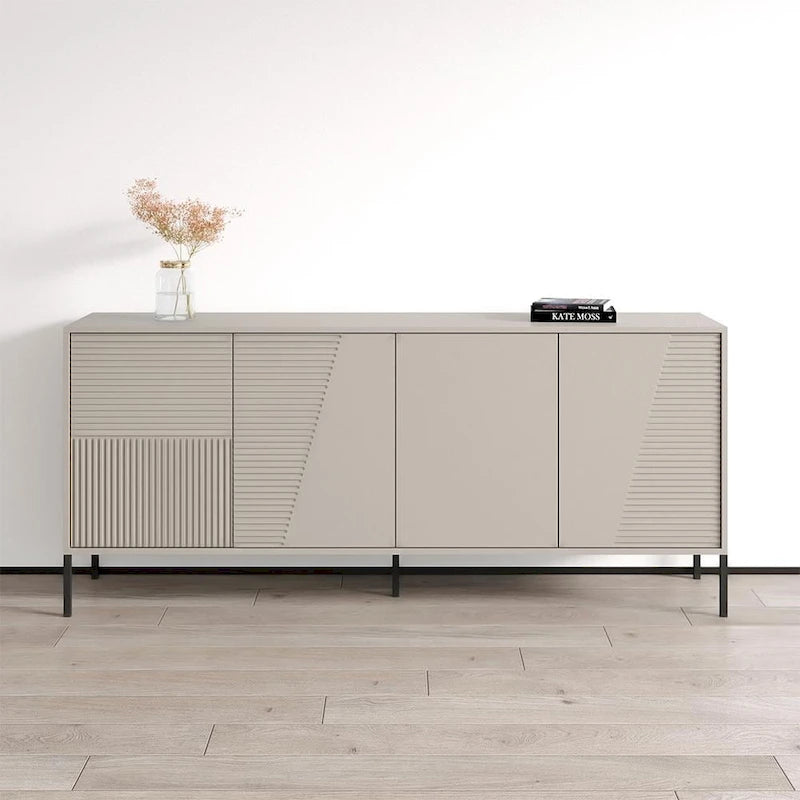 Teak/Cashmere/Black Modern Matte Sideboard, 74.8"W