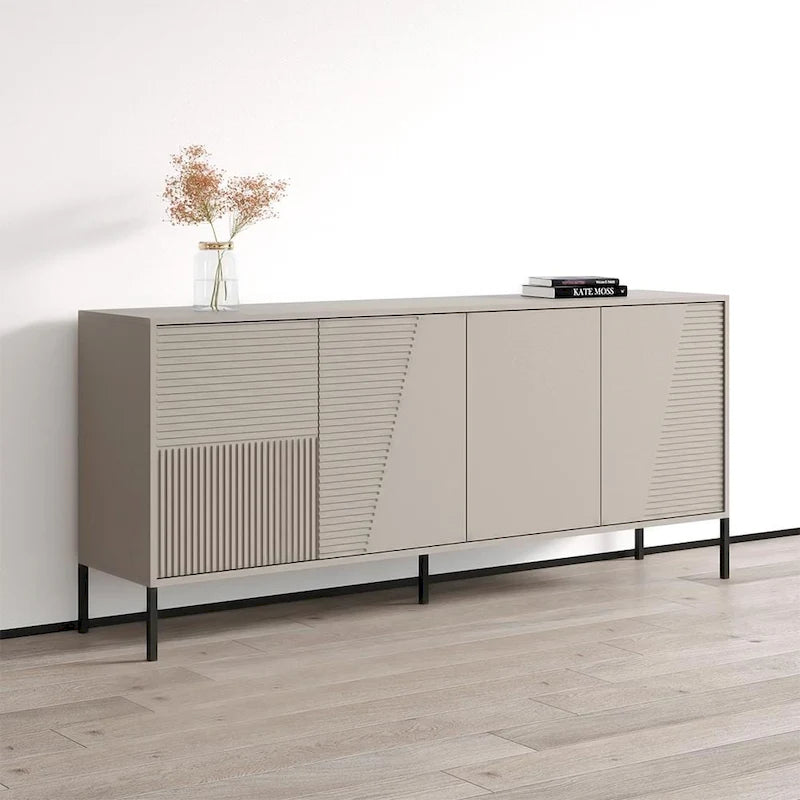 Teak/Cashmere/Black Modern Matte Sideboard, 74.8"W
