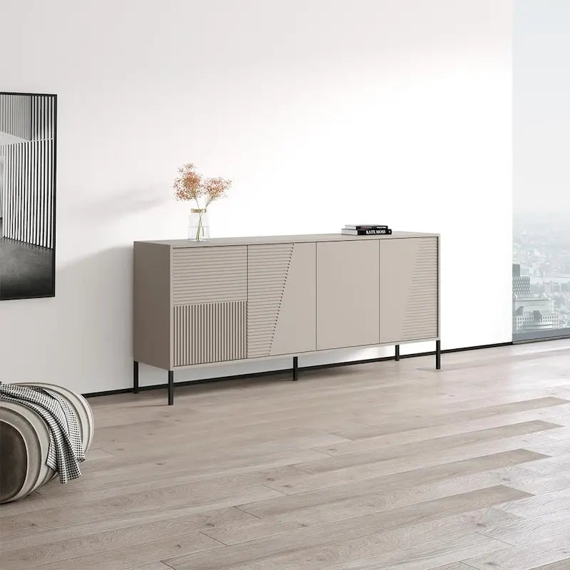 Teak/Cashmere/Black Modern Matte Sideboard, 74.8"W